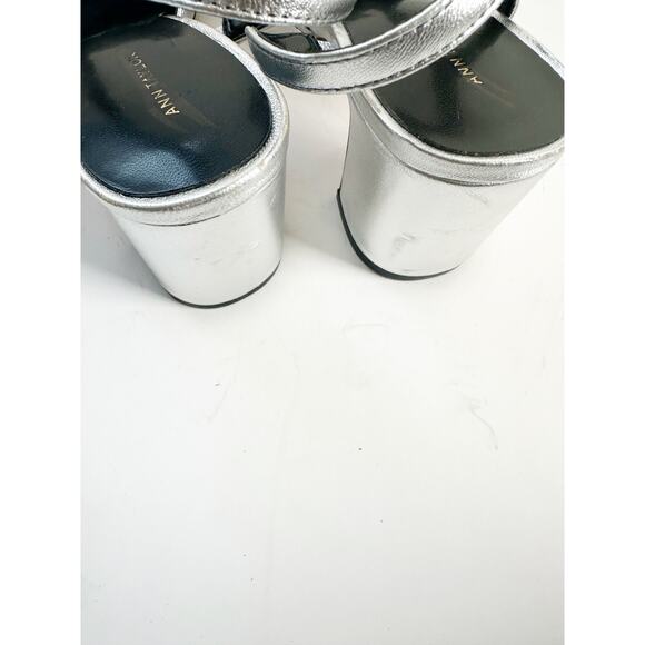 Ann Taylor Cap Toe Slingback Metallic Pumps - Size 7 Black Silver Leather - Picture 5 of 6
